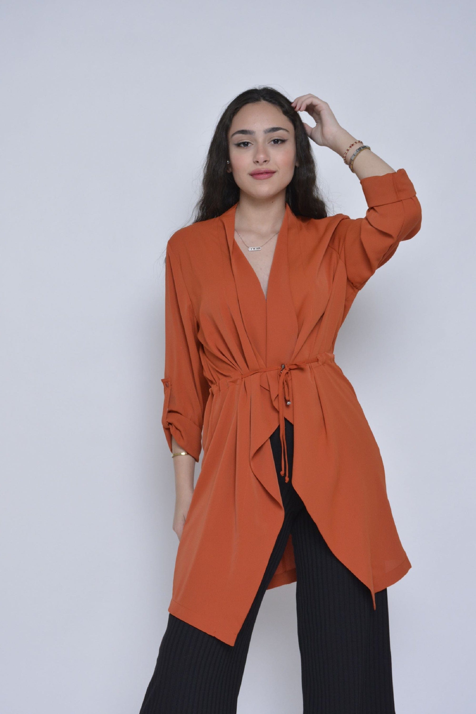 ميكا كارديجان طويل نسائي كم طويل مع حزام