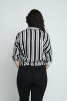 ميكا قميص فسكوز مقلم بجيب كم طويل نسائي