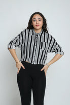 ميكا قميص فسكوز مقلم بجيب كم طويل نسائي