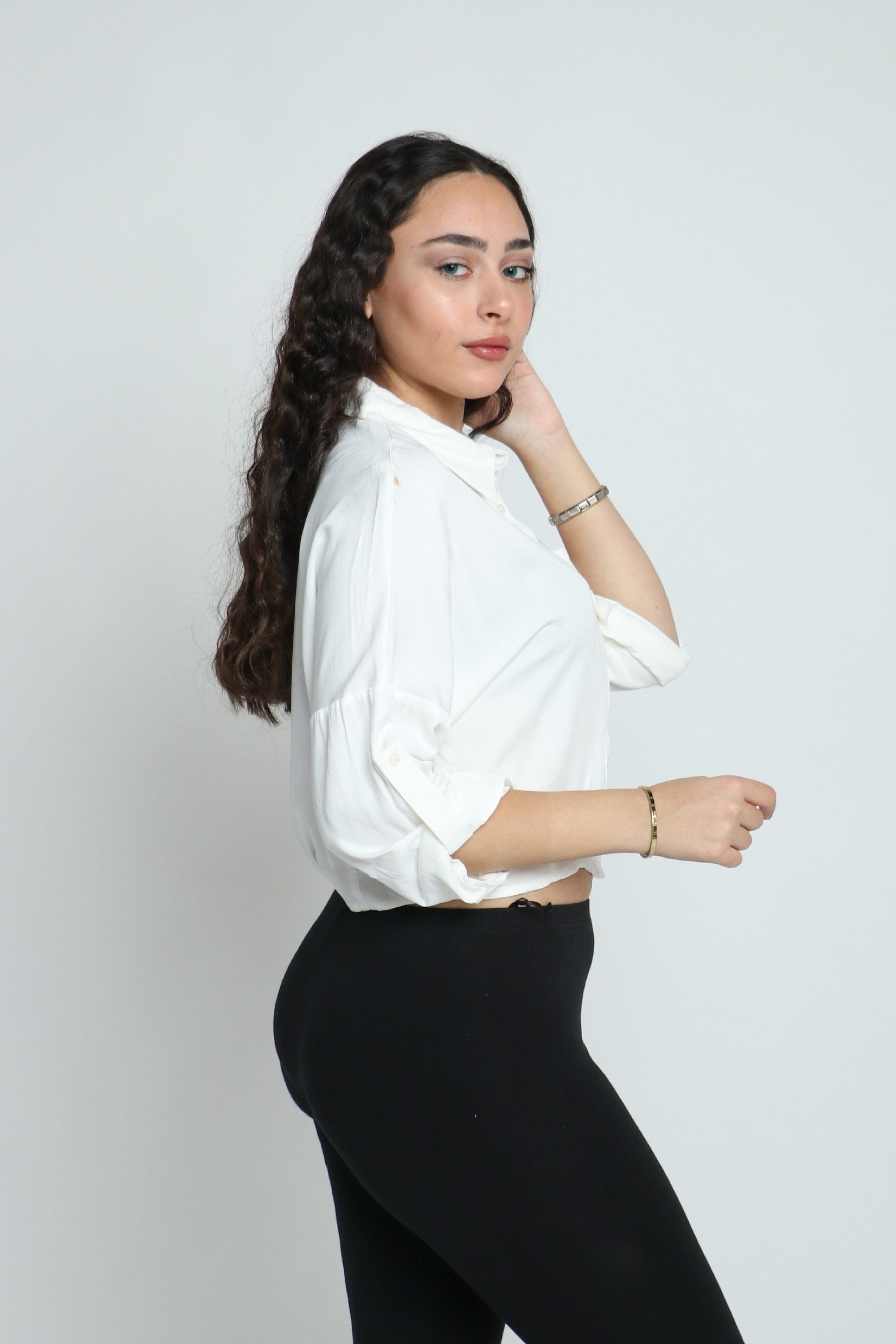 ميكا قميص فسكوز مقلم بجيب كم طويل نسائي