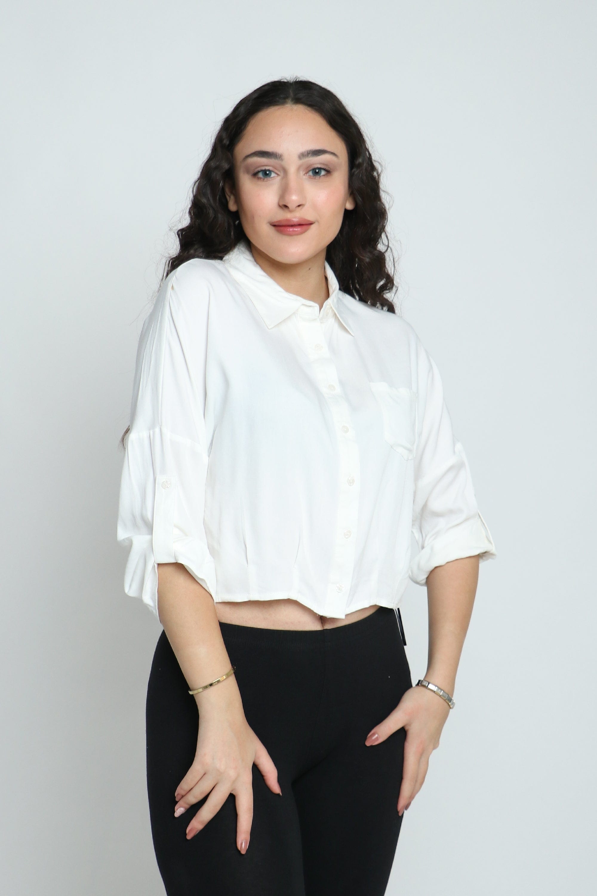 ميكا قميص فسكوز مقلم بجيب كم طويل نسائي