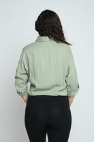 ميكا قميص فسكوز مقلم بجيب كم طويل نسائي