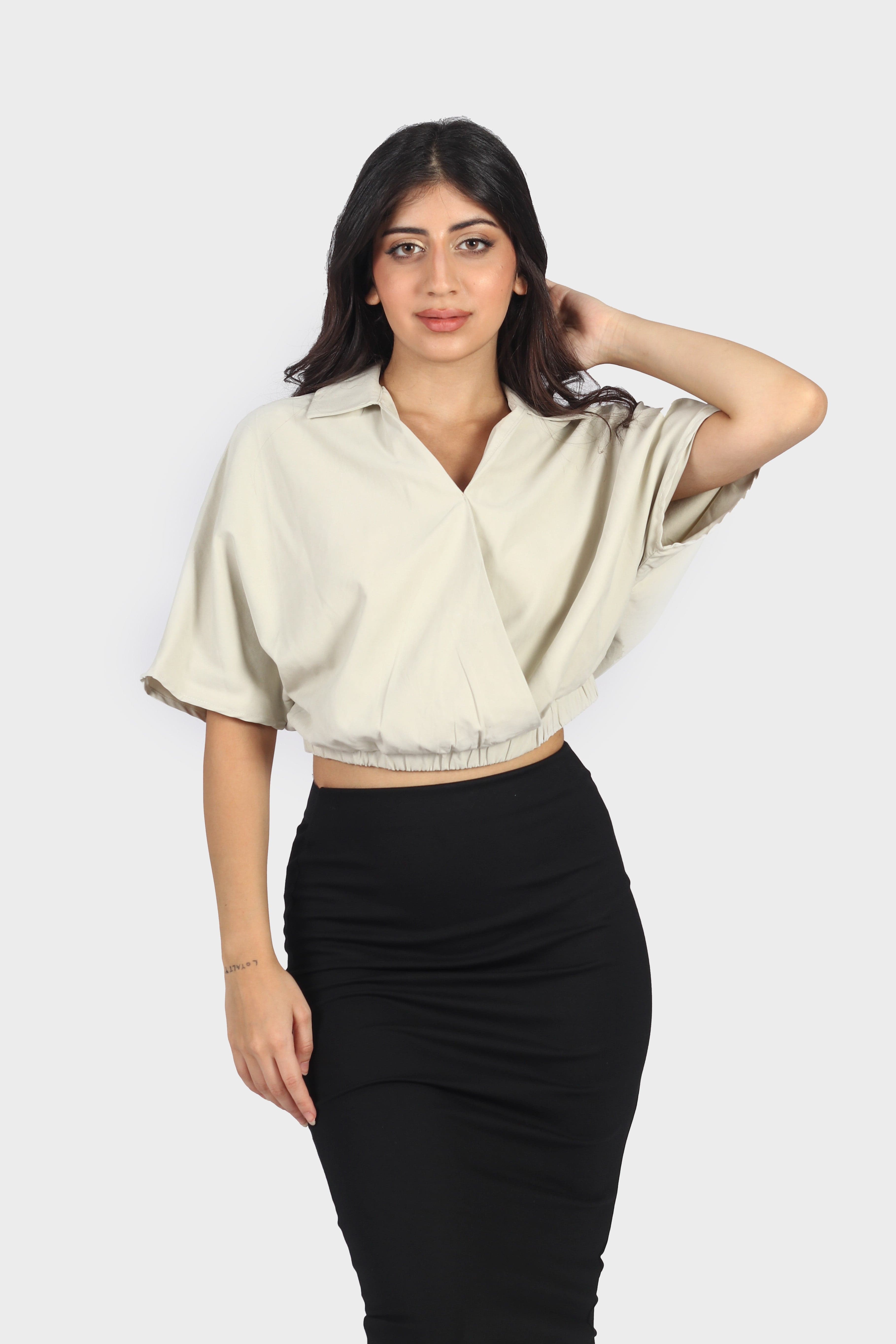 ميكا بلوزة بأكمام قصيرة لف نص بطن