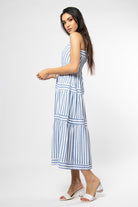 ميكا فستان ميدي بدون أكمام مقلم بالطول بحمالات