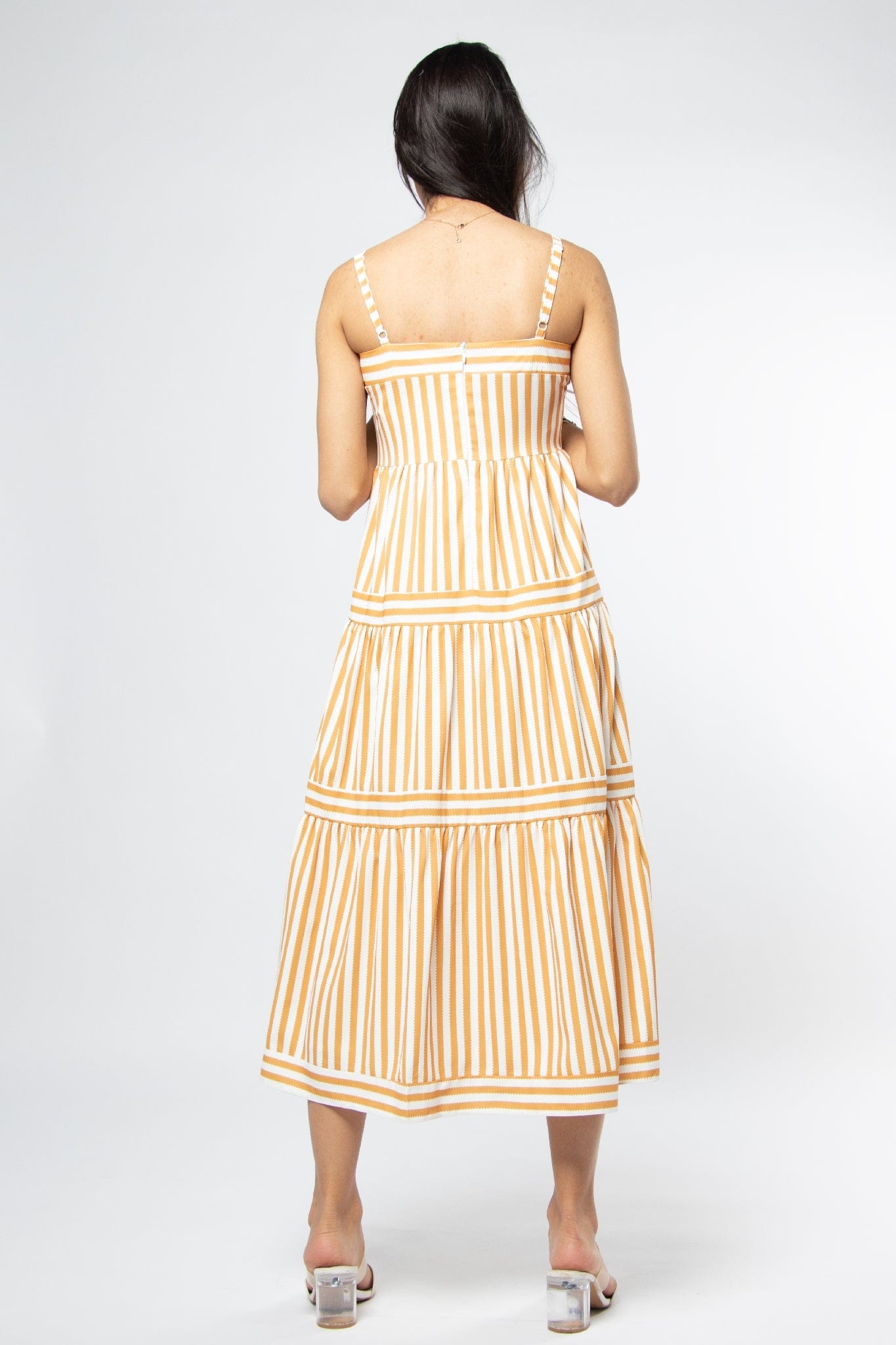 ميكا فستان ميدي بدون أكمام مقلم بالطول بحمالات