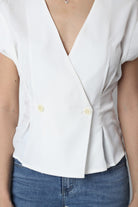 ميكا بلوزة رسمية بأزرار سبعة كم قصير نسائي