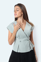 ميكا بلوزة رسمية بأزرار سبعة كم قصير نسائي