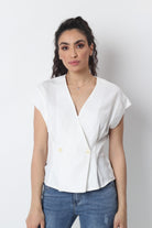 ميكا بلوزة رسمية بأزرار سبعة كم قصير نسائي