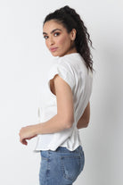 ميكا بلوزة رسمية بأزرار سبعة كم قصير نسائي