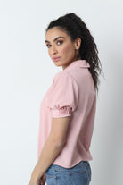 ميكا بلوزة رسمية بياقة مطرزة كم قصير منفوخ نسائي