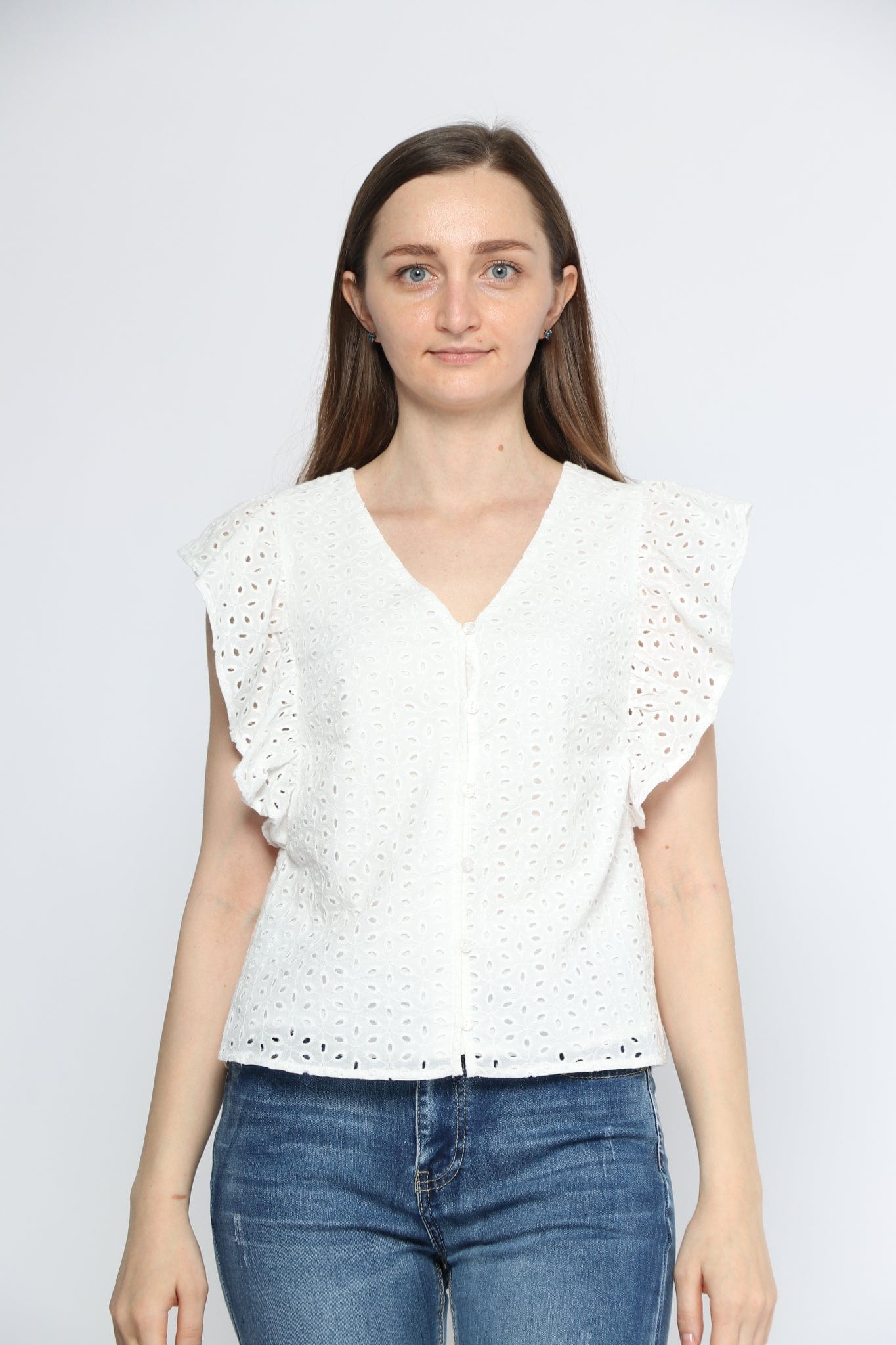 ميكا بلوزة بأكمام قصيرة فراشة مخرمة