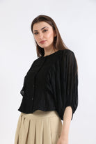 ميكا بلوزة دانتيل أوفر ساير بازرار أمامية 3/4 كم نسائي