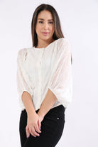 ميكا بلوزة دانتيل أوفر ساير بازرار أمامية 3/4 كم نسائي