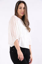 ميكا بلوزة دانتيل أوفر ساير بازرار أمامية 3/4 كم نسائي