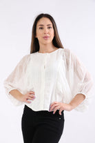 ميكا بلوزة دانتيل أوفر ساير بازرار أمامية 3/4 كم نسائي