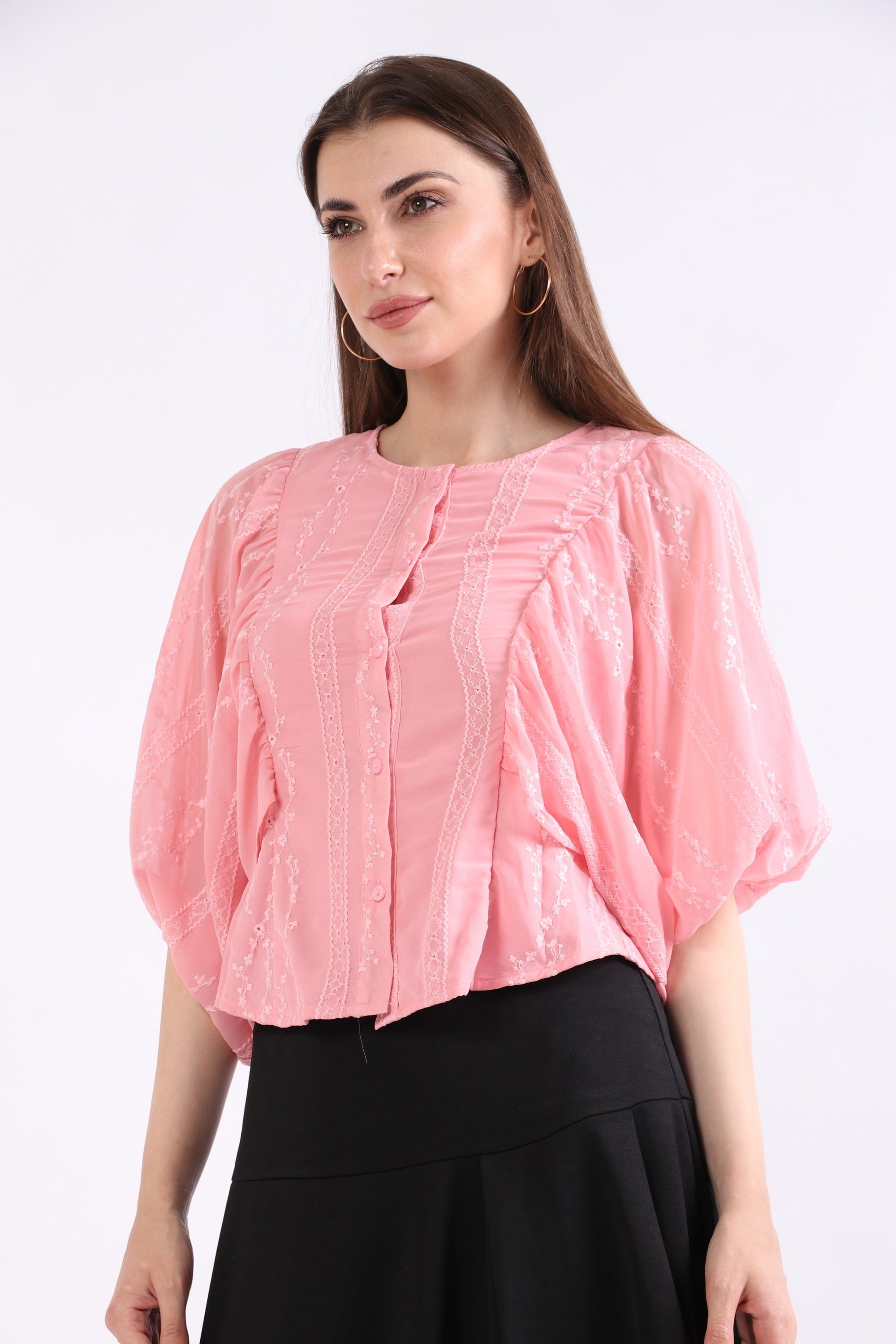 ميكا بلوزة دانتيل أوفر ساير بازرار أمامية 3/4 كم نسائي