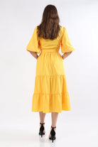 ميكا فستان ميدي كم قصير بف سادة برباط خصر