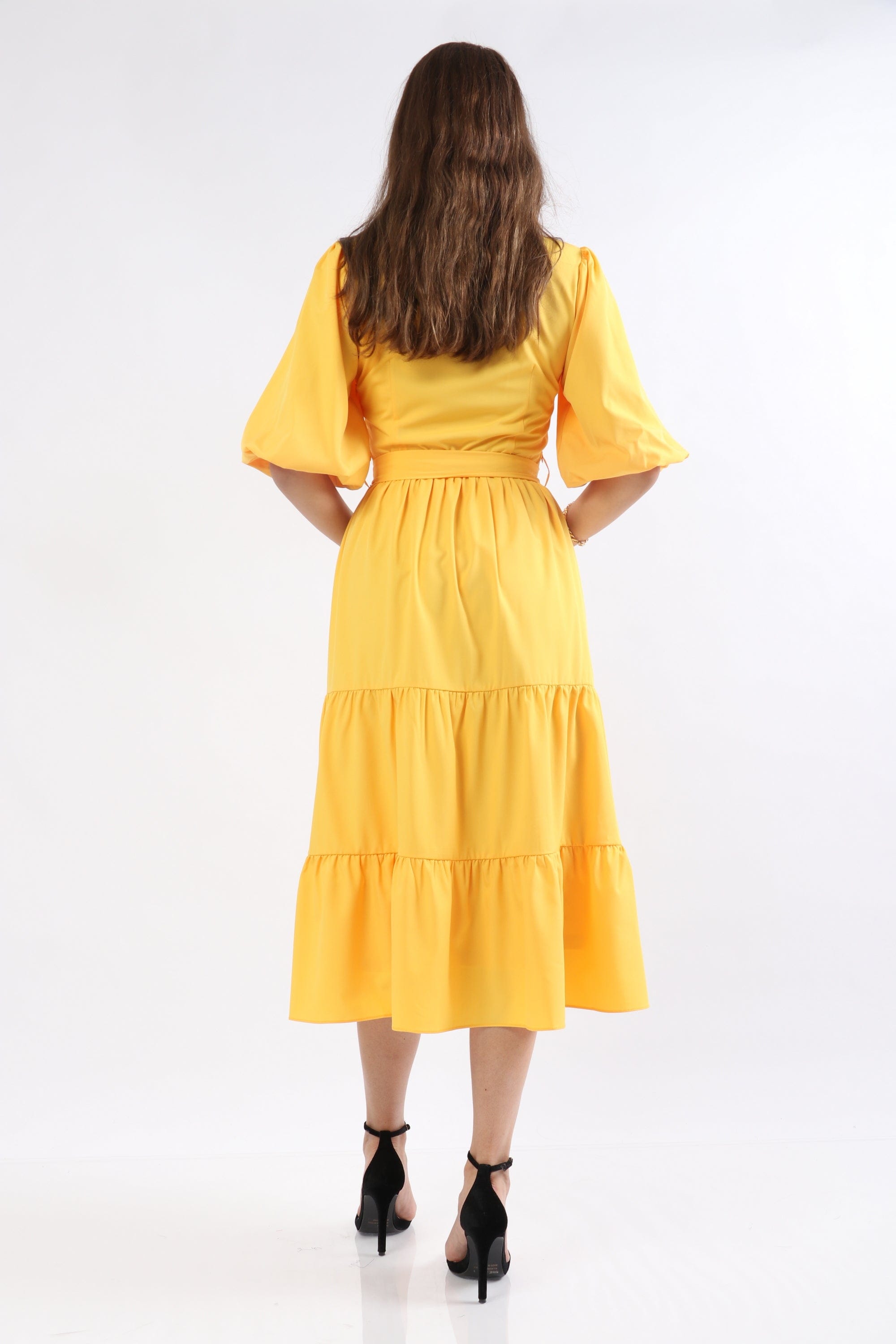 ميكا فستان ميدي كم قصير بف سادة برباط خصر