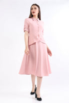 ميكا فستان ميدي بأزرار أمامية كم طويل