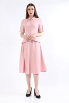 ميكا فستان ميدي بأزرار أمامية كم طويل