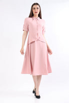 ميكا فستان ميدي بأزرار أمامية كم طويل