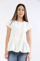 ميكا بلوزة بأكمام قصيرة سادة بكرانيش من الأسفل