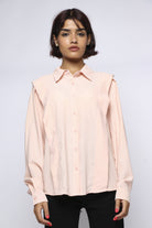 ميكا بلوزة بأكمام طويلة سادة بأزرار أمامية