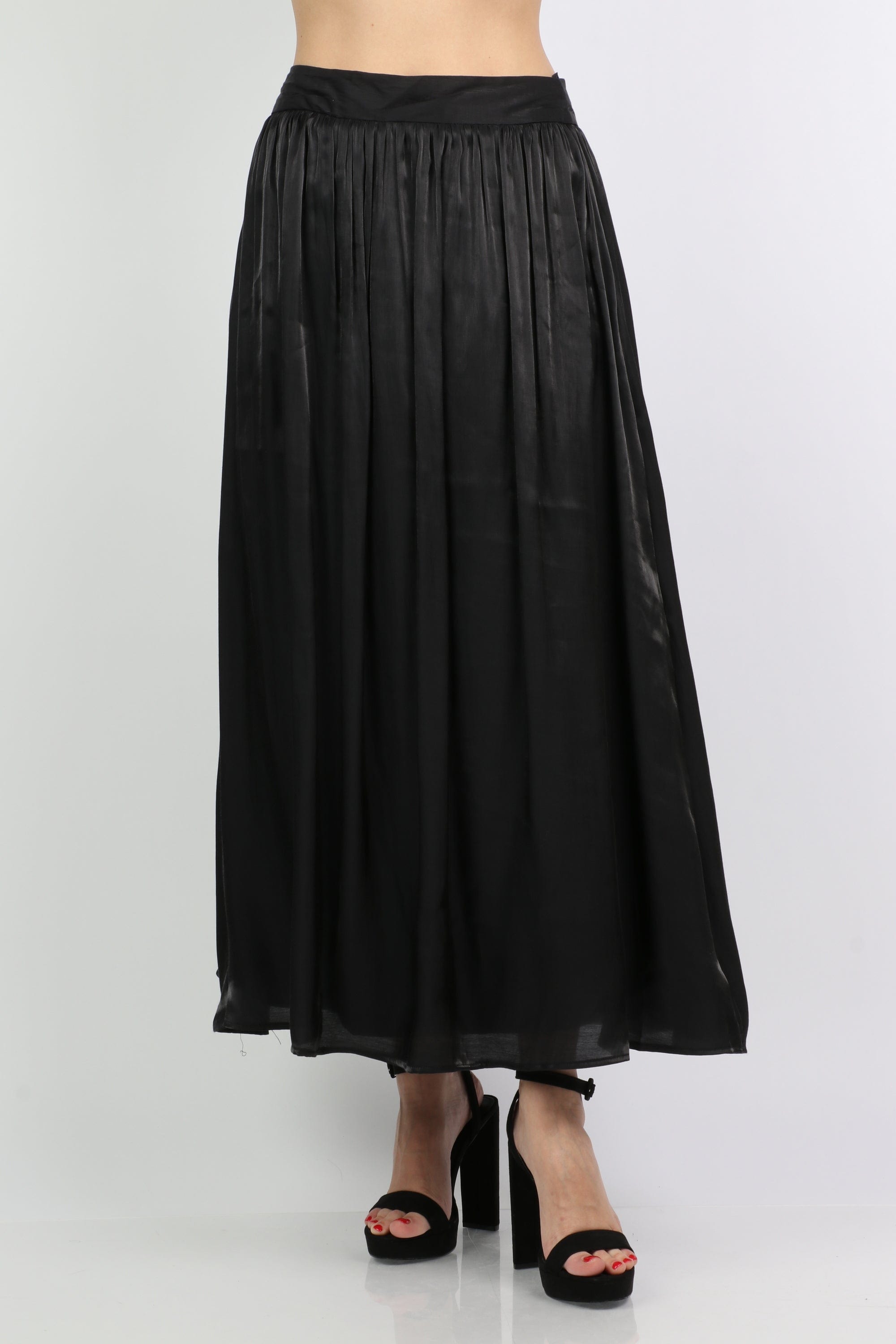 ميكا تنورة كلوش طويلة هاي ويست لامعة نسائية