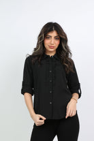 ميكا قميص بأزرار أمامية بكشكشة فرنسية كم طويل نسائي