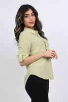 ميكا قميص بأزرار أمامية بكشكشة فرنسية كم طويل نسائي