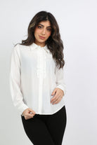 ميكا قميص بأزرار أمامية بكشكشة فرنسية كم طويل نسائي