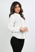 ميكا قميص بأزرار أمامية بكشكشة فرنسية كم طويل نسائي