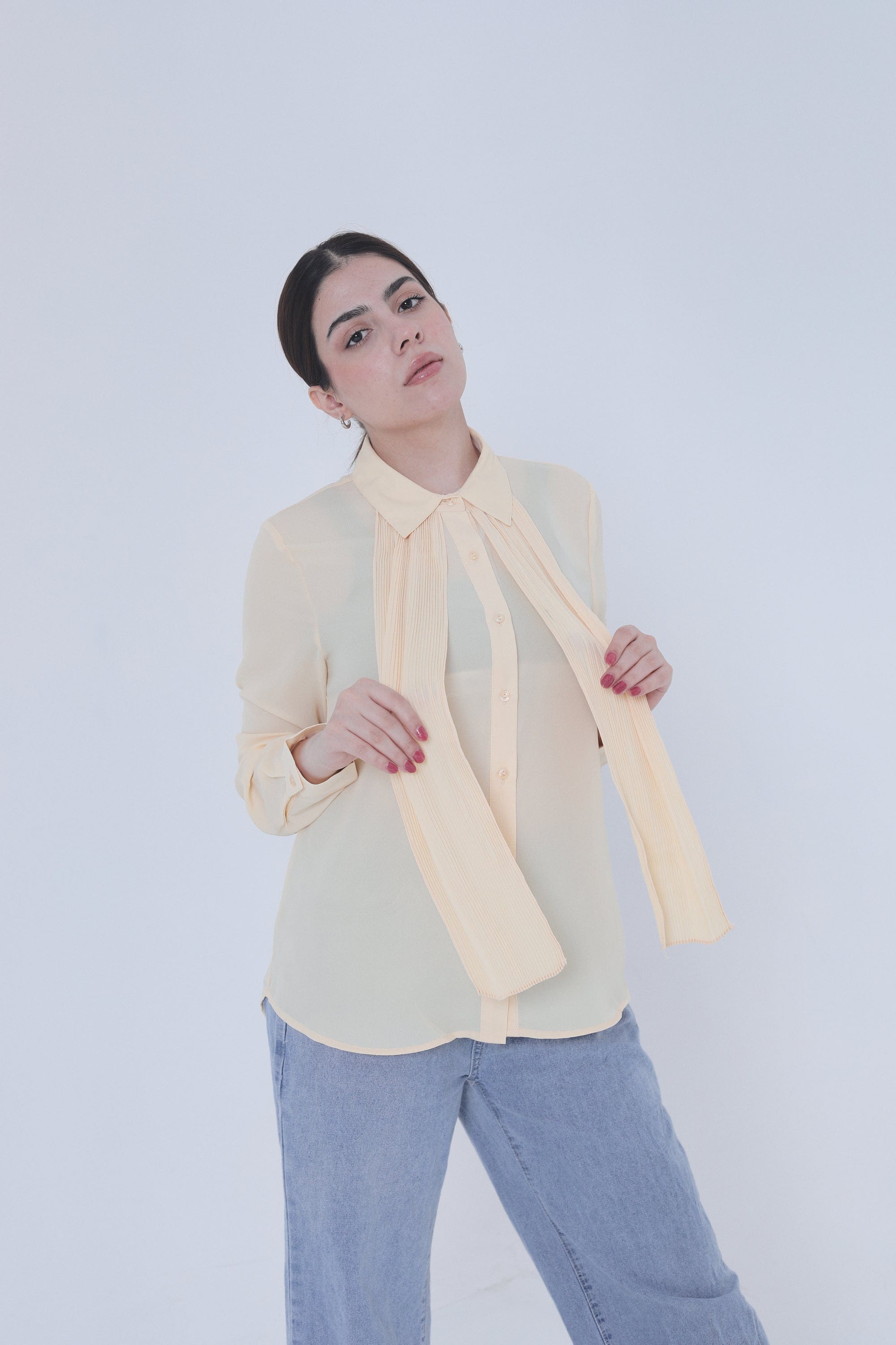 ميكا قميص سادة رسمي كم طويل نسائي