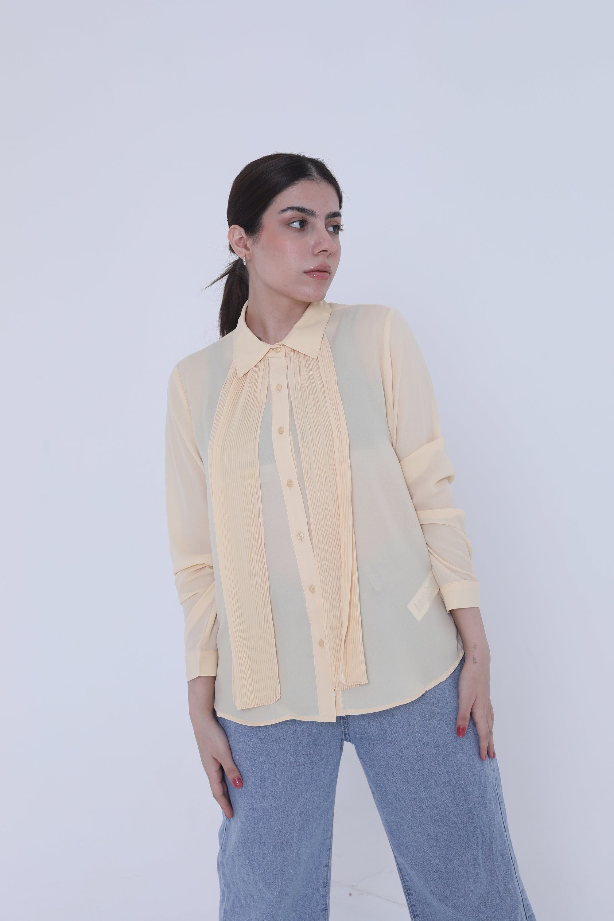 ميكا قميص سادة رسمي كم طويل نسائي