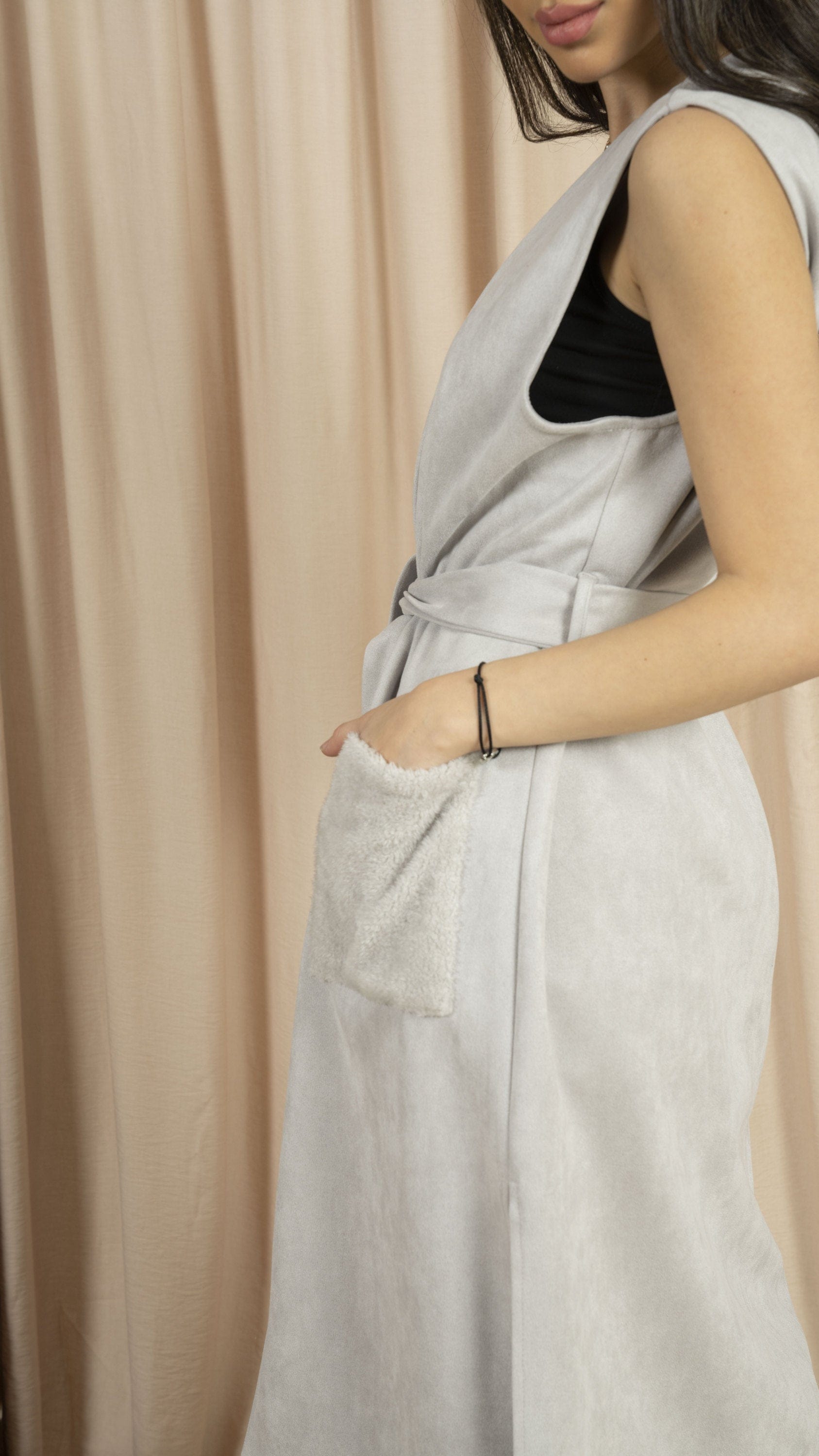 ميكا جاكيت كت نسائي طويل بحزام