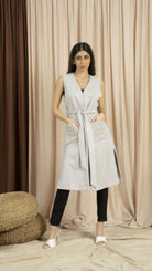 ميكا جاكيت كت نسائي طويل بحزام