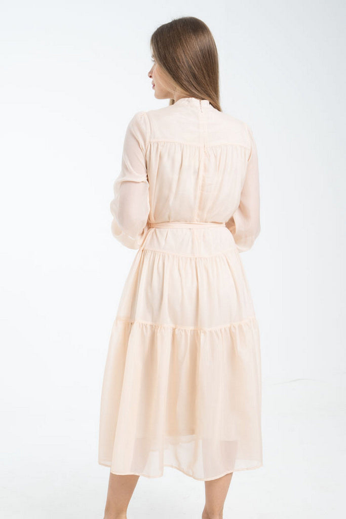 ميكا فستان سادة ميدي مخصر طبقات كم طويل نسائي