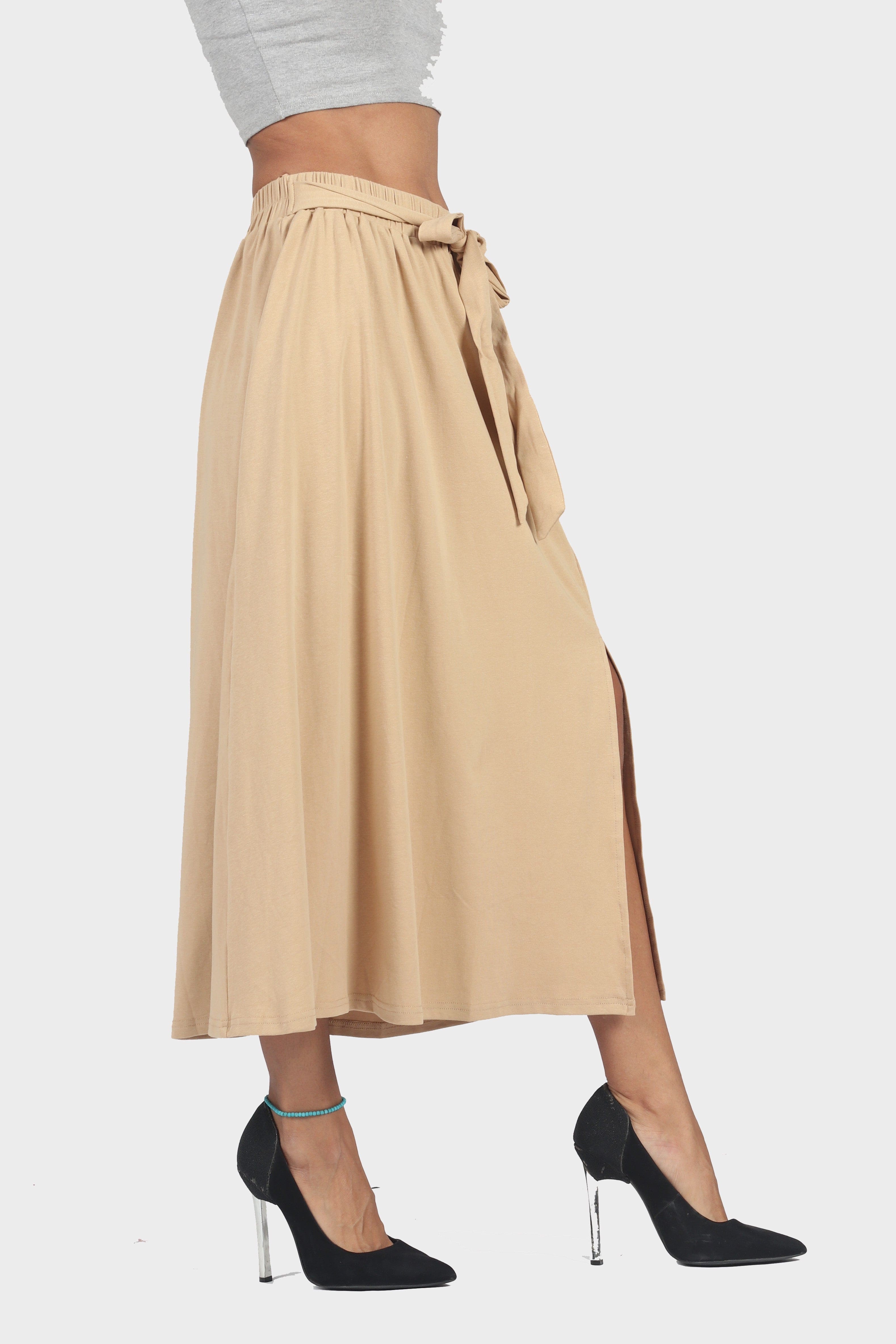 ميكا تنورة ميدي كاجوال سادة بحزام خصر