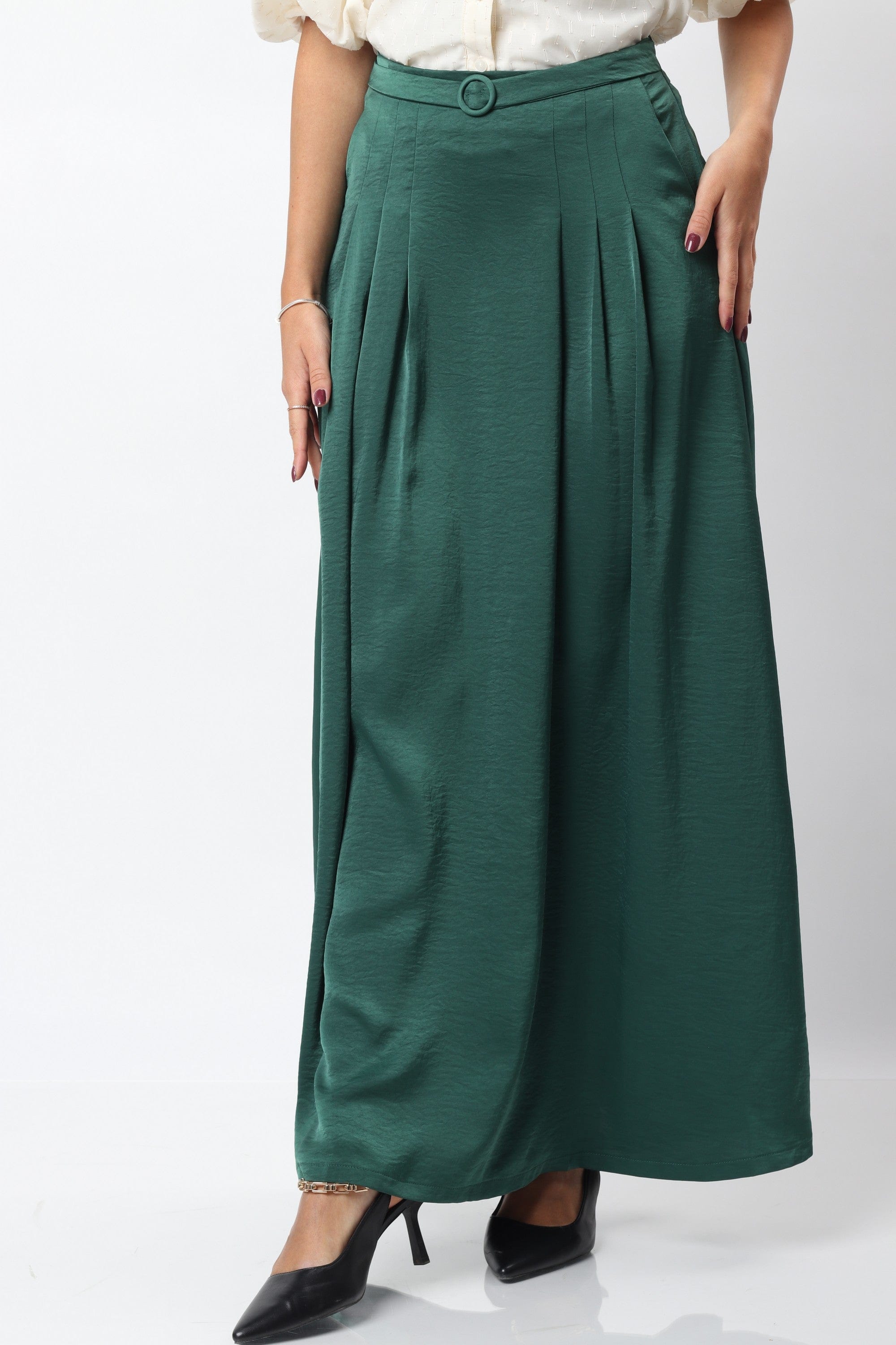 ميكا تنورة طويلة سادة كلوش بخصر مرتفع