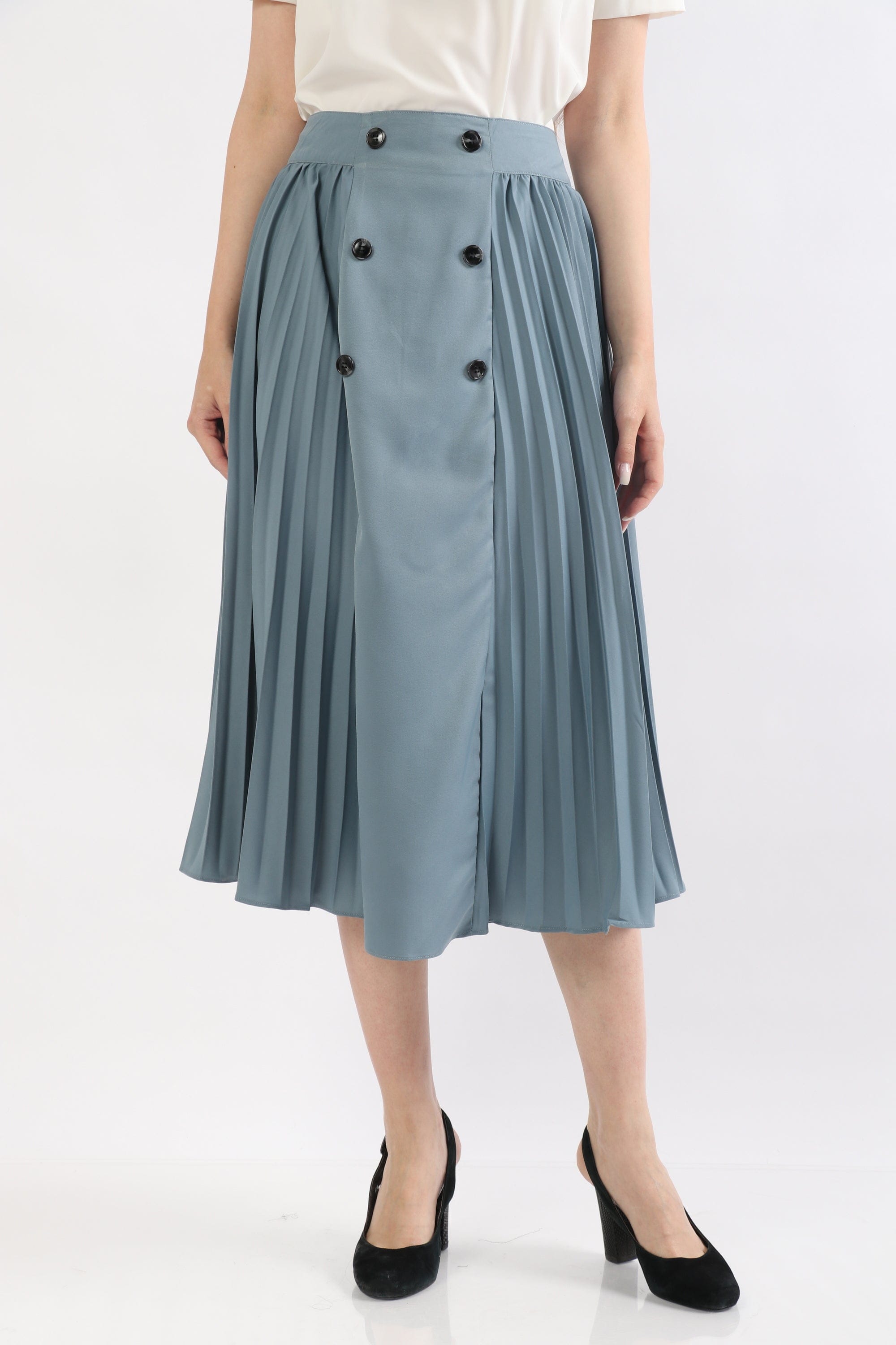 ميكا تنورة ميدي بليسية مزينة بأزرار جانبية