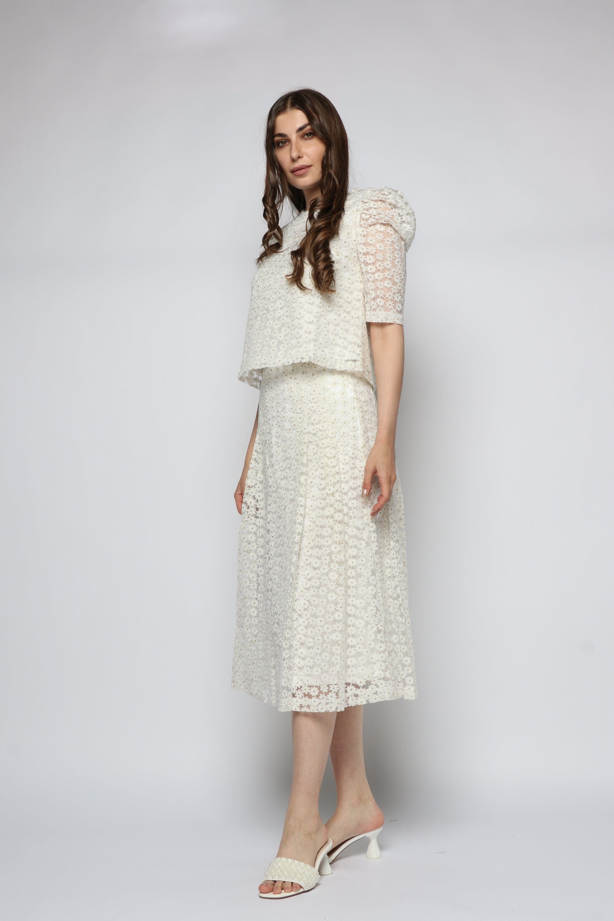 ميكا تنورة ميدي بنمط مشجر شفاف