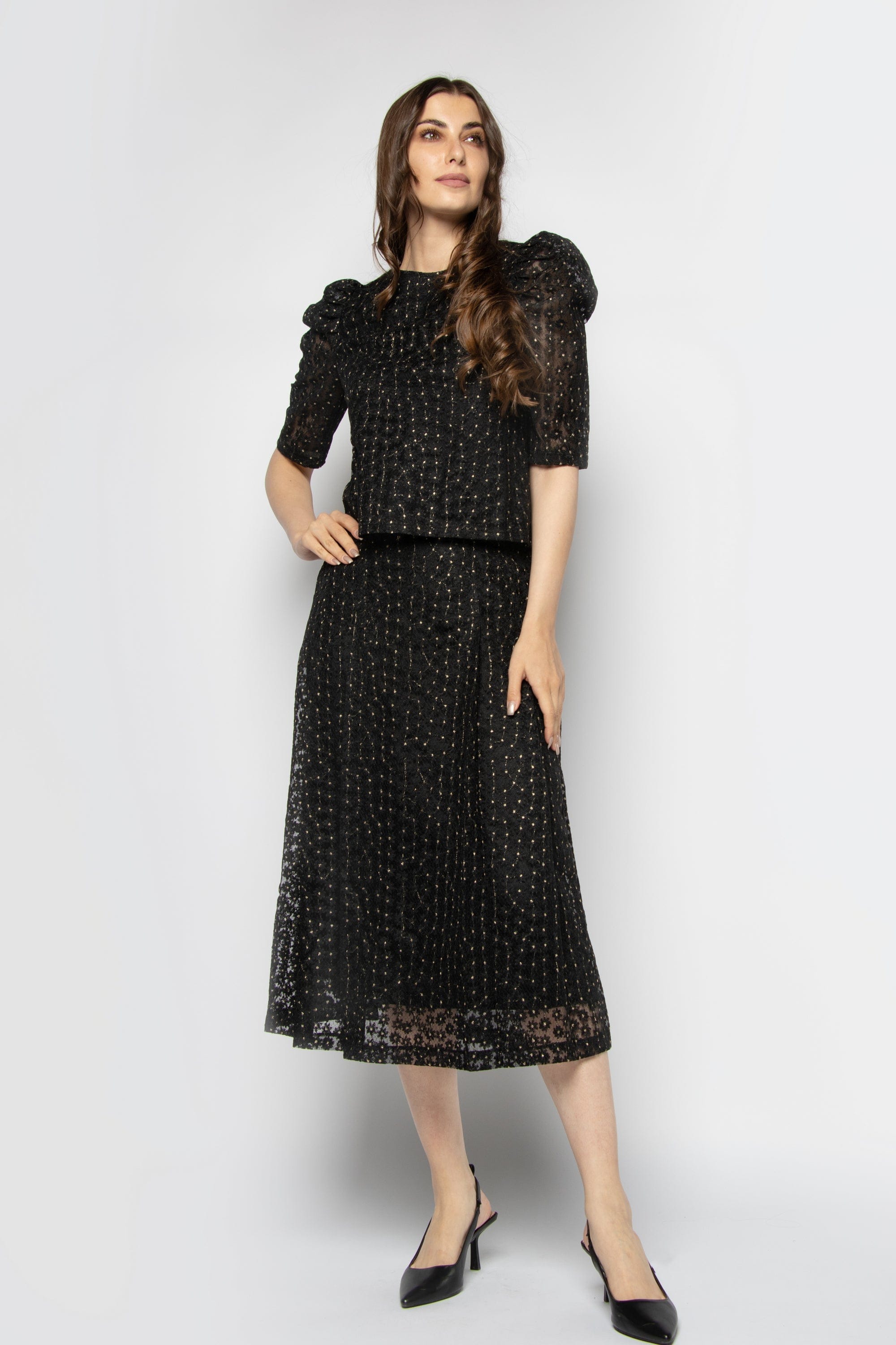 ميكا تنورة ميدي بنمط مشجر شفاف