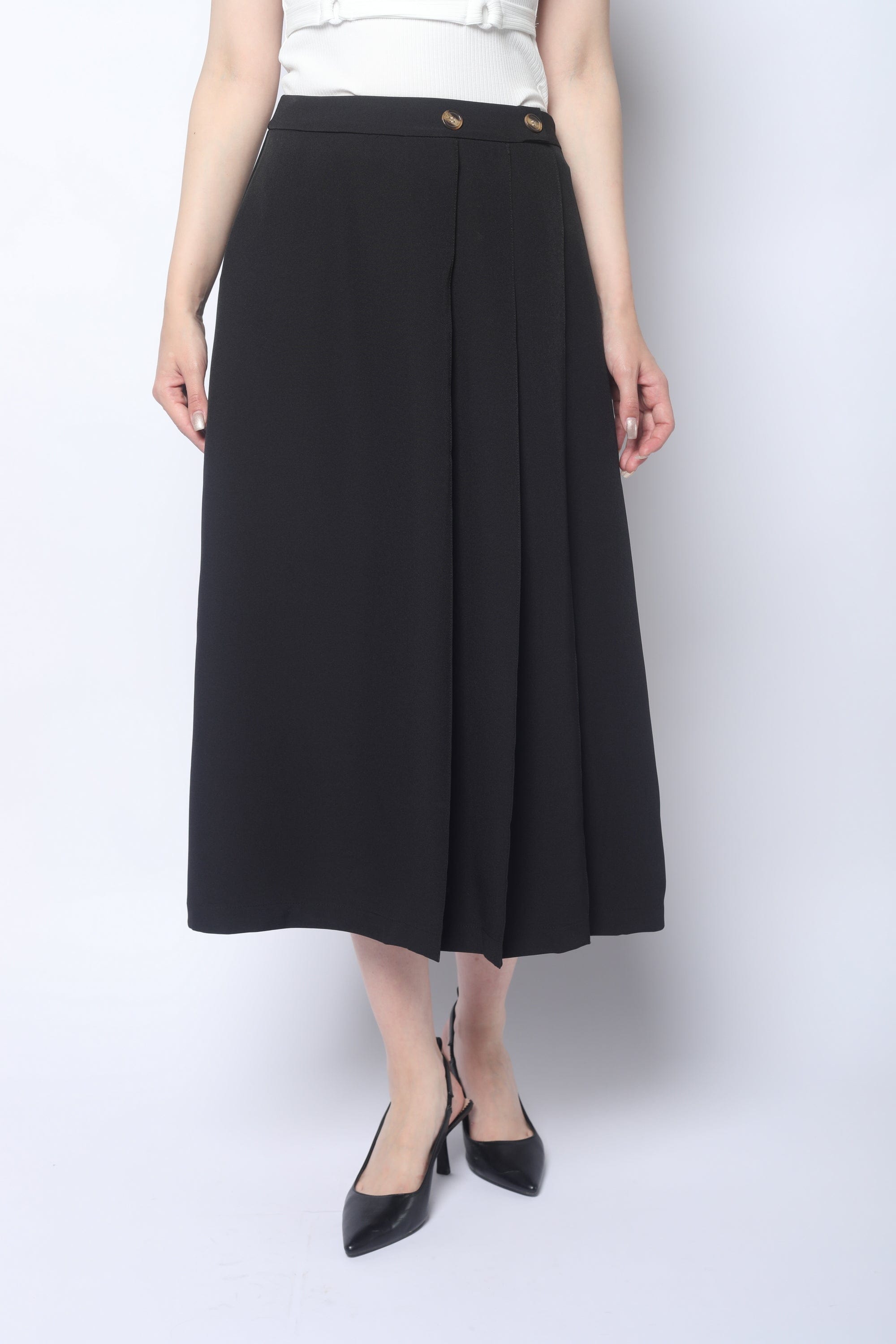 ميكا تنورة ميدي مزينة بكسرات عريضة