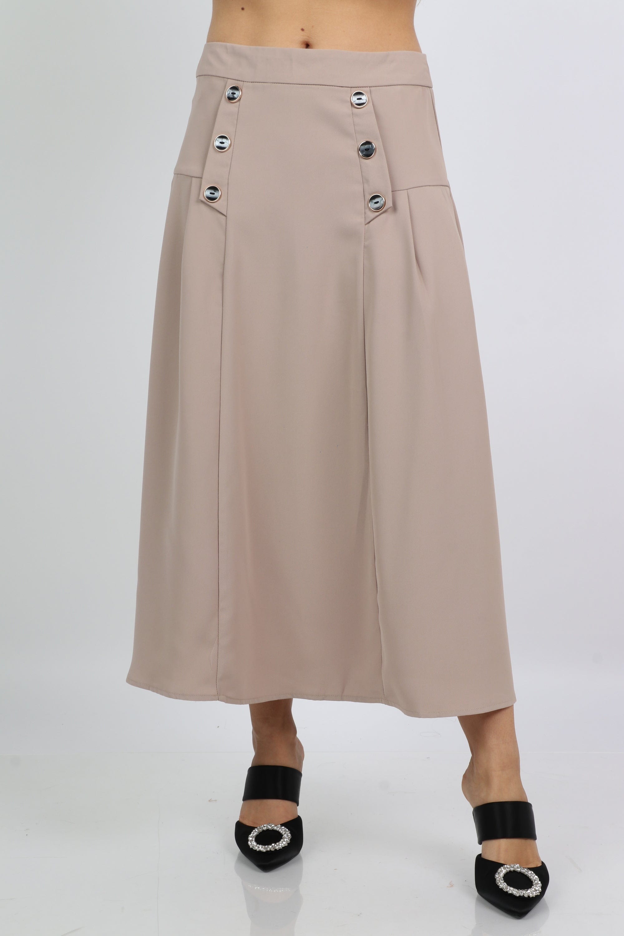 ميكا تنورة ميدي سادة بأزرار على الجانبين