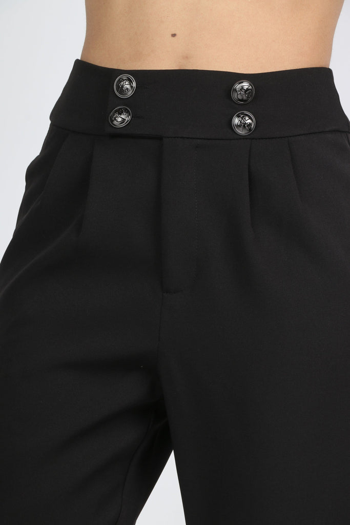 ميكا بنطلون كلاسيك بأزرار على الخصر مع جيوب جانبية طويل نسائي أسود