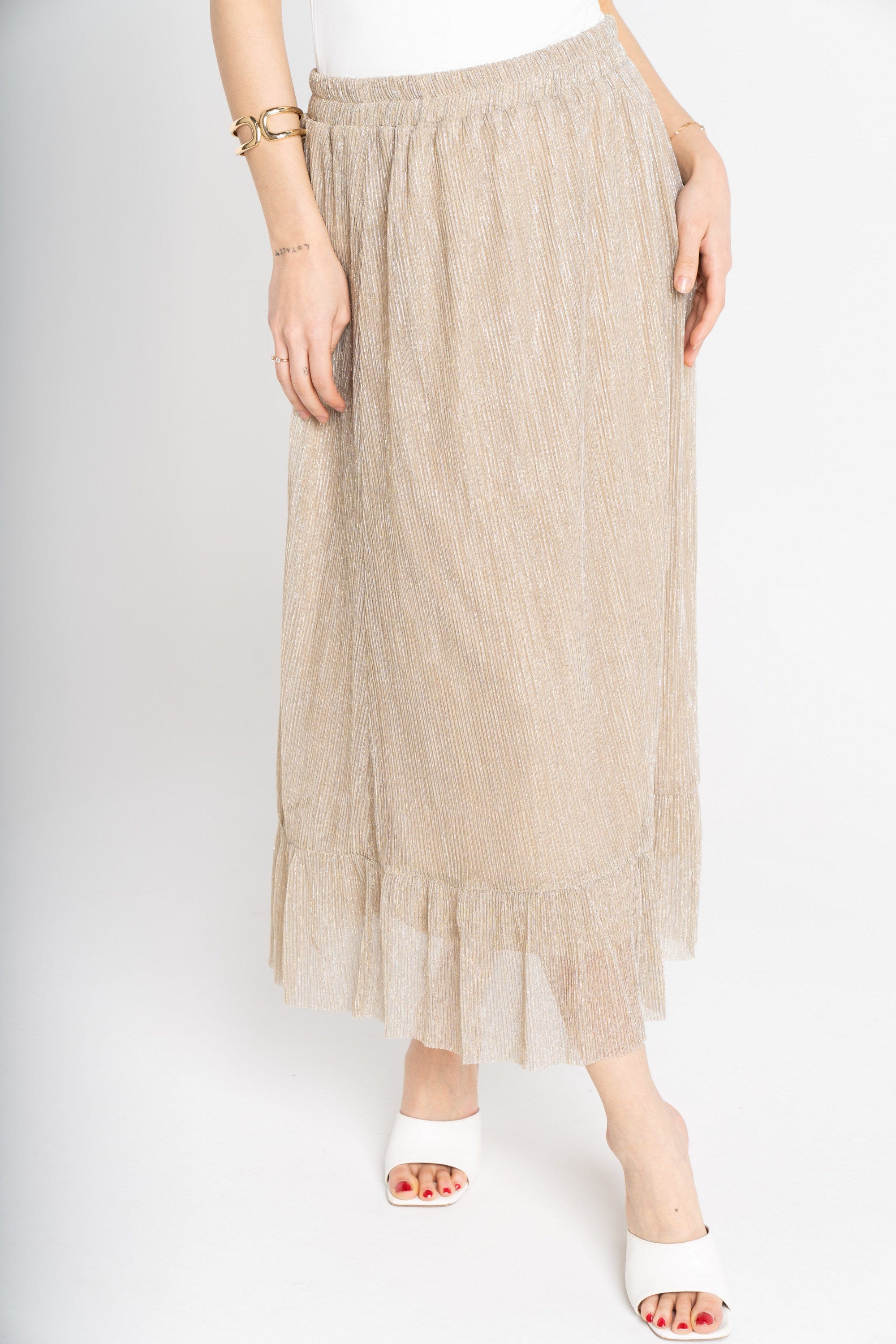 ميكا تنورة ميدي سادة واسعة من أسفل أصفر