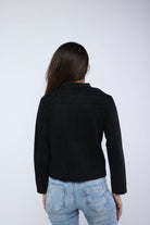 ميكا سترة سادة قصيرة بسحابات بأكمام طويلة