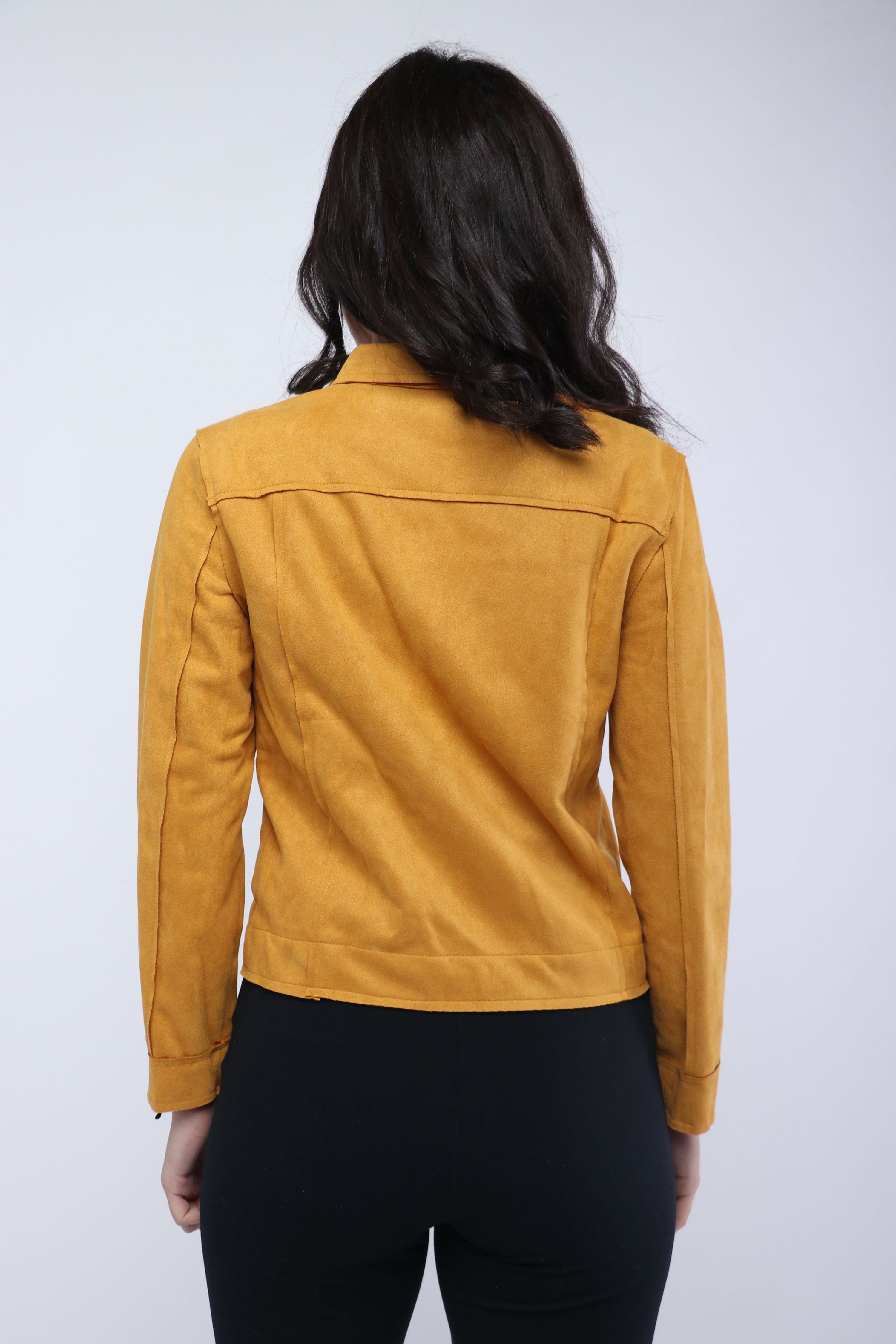 ميكا سترة سادة قصيرة بسحابات بأكمام طويلة