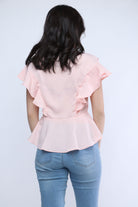 ميكا بلوزة بأكمام قصيرة فراشة مزموم من الخصر