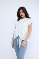 ميكا بلوزة بأكمام قصيرة سادة بفيونكة